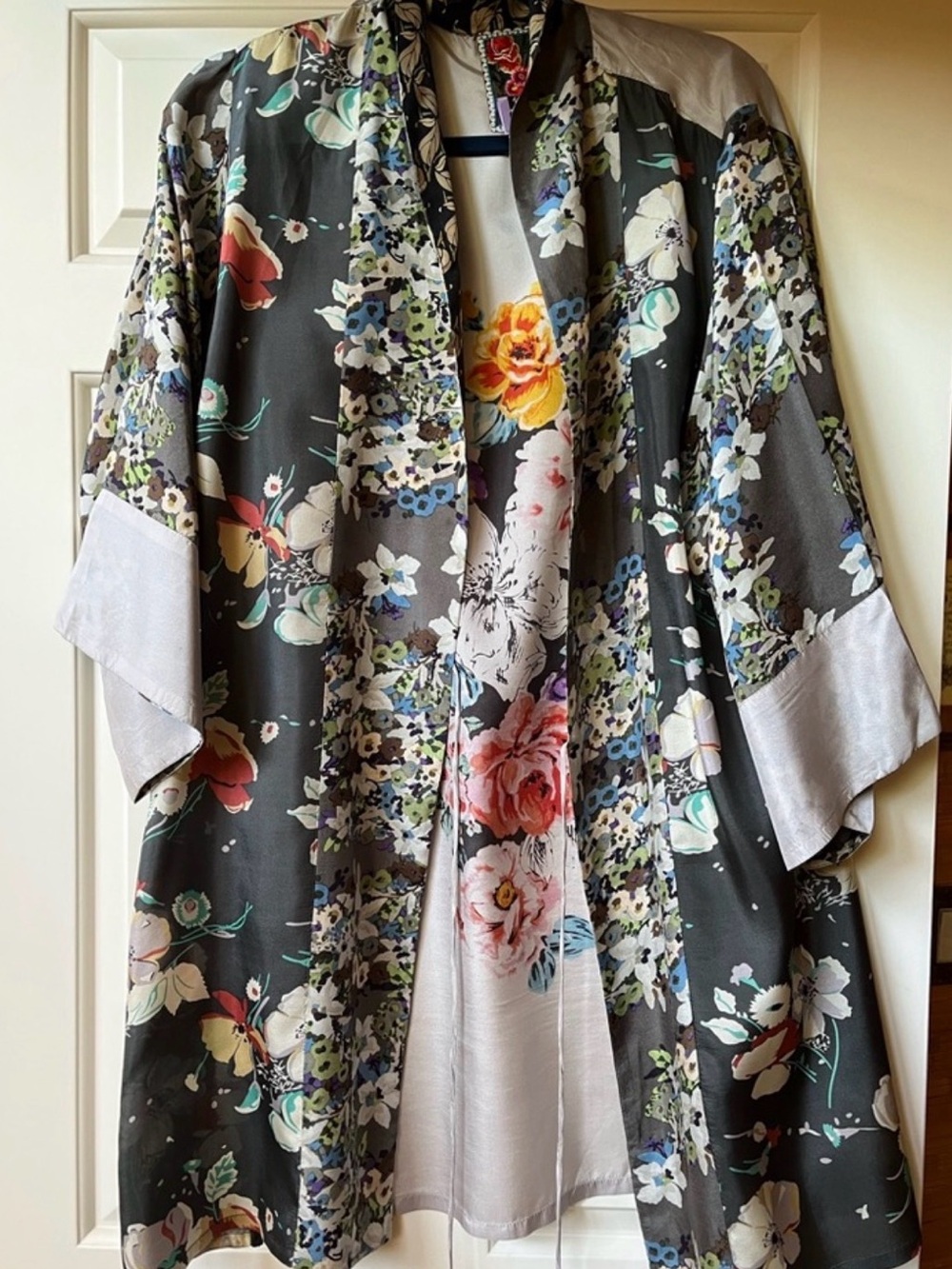 NWOT Johnny Was Black Floral Kimono Jacket with Pastel Accents